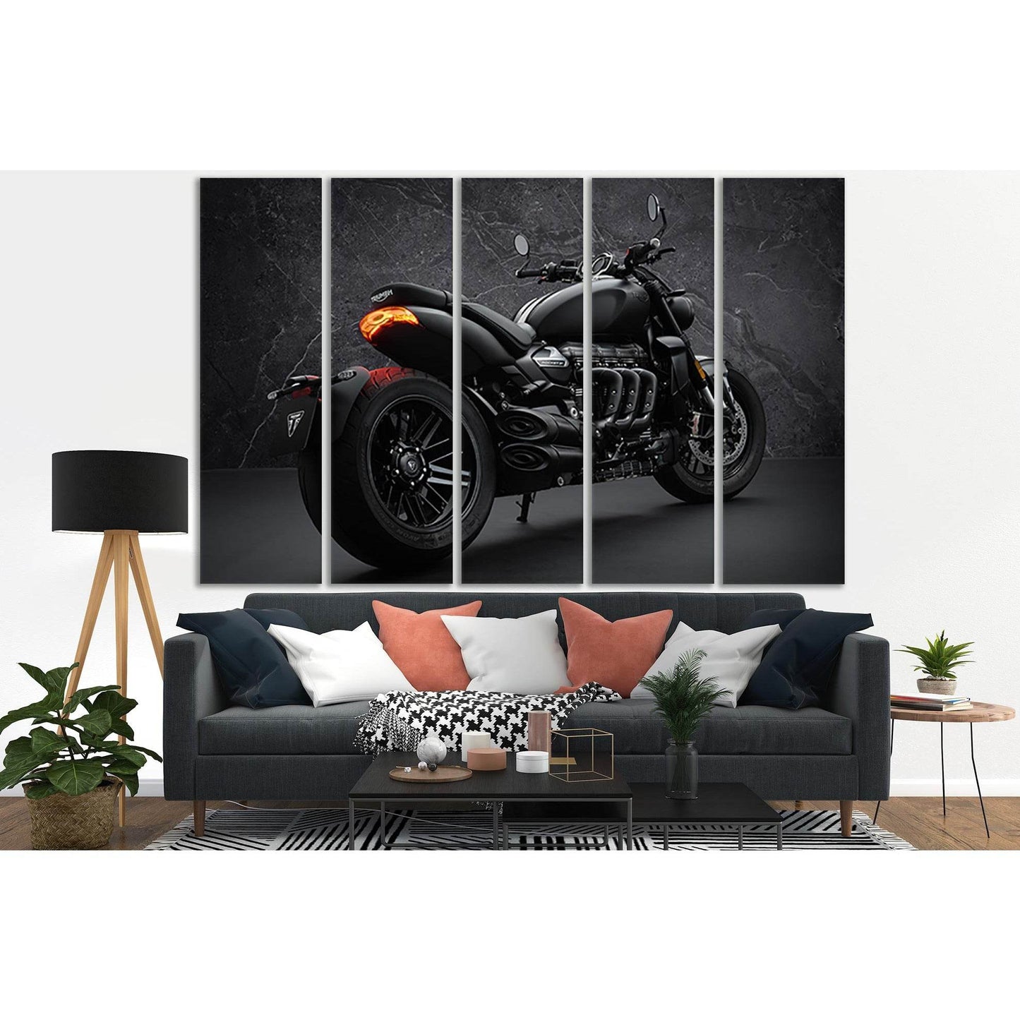 Triumph Rocket 3 Motorcycle Black & White №SL880 Ready to Hang Canvas Print - Zellart Canvas Prints 0new, ALL_Products, Black & White Wall Art