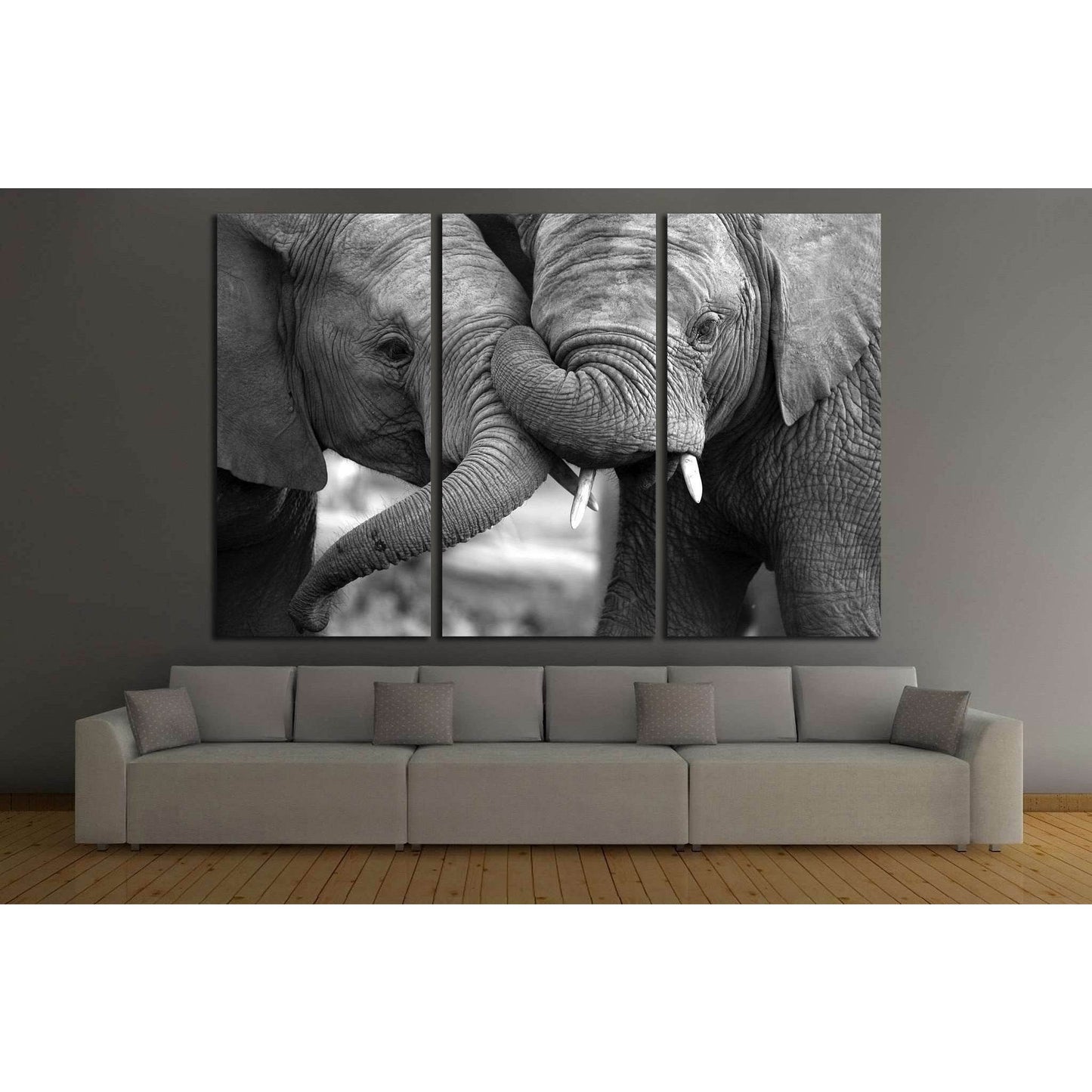 Two Elephants №194 Ready to Hang Canvas Print - Zellart Canvas Prints ALL_Products, Elephant, wd-194