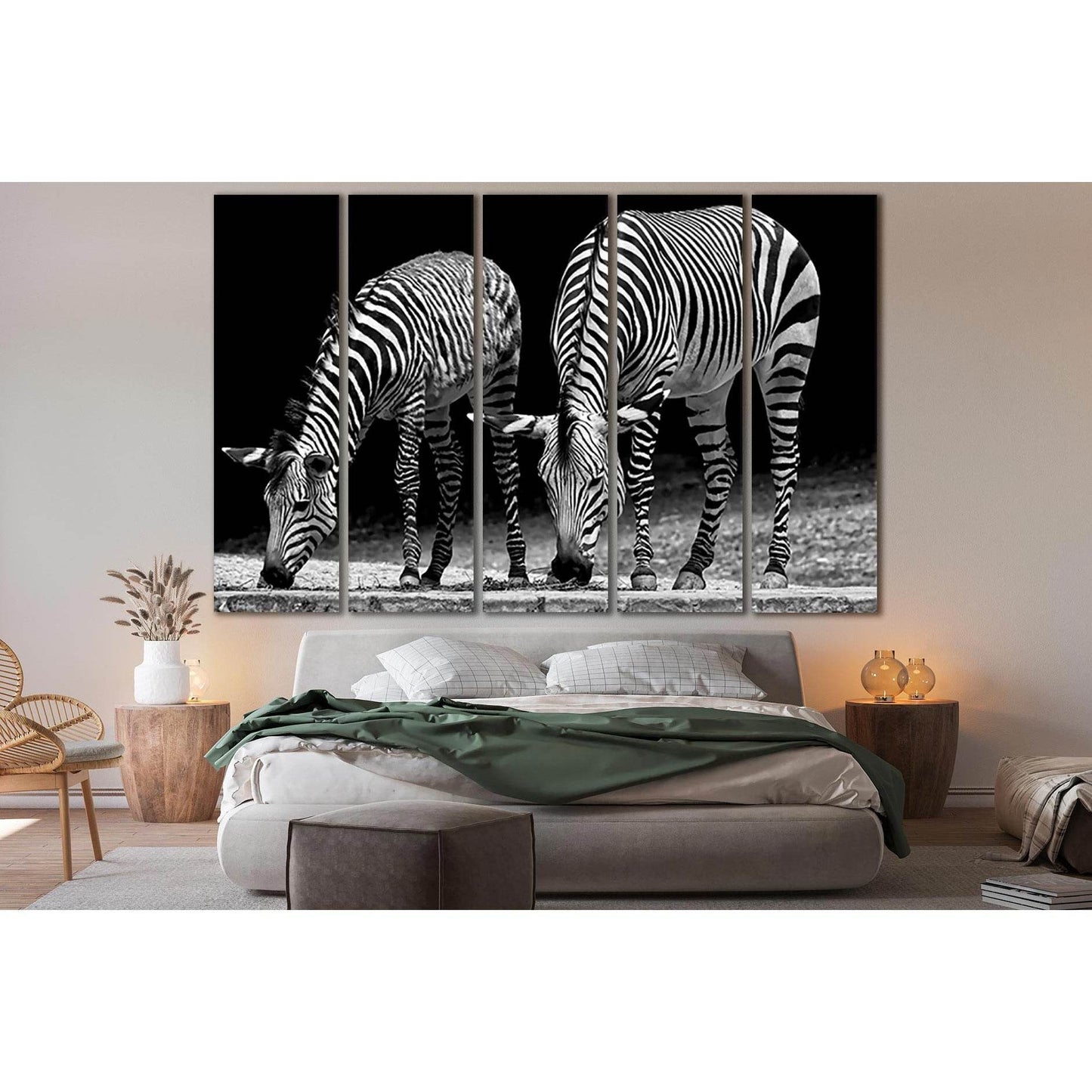 Two Zebras Black And White №SL878 Ready to Hang Canvas Print - Zellart Canvas Prints 0new, ALL_Products, Black & White Wall Art