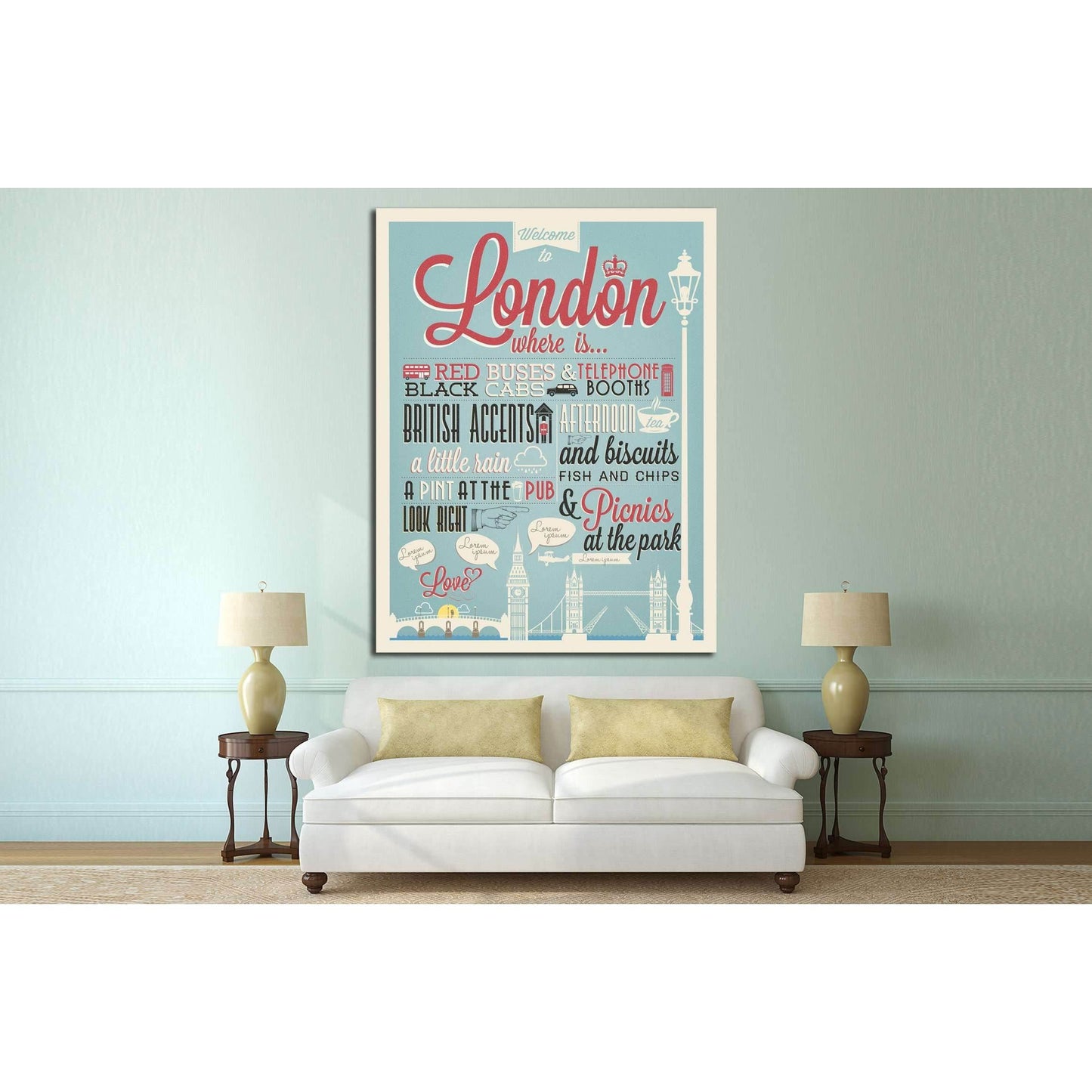 Typographical Retro Style canvas With London Symbols And Landmarks №4568 Ready to Hang Canvas Print - Zellart Canvas Prints ALL_Products, s-4568