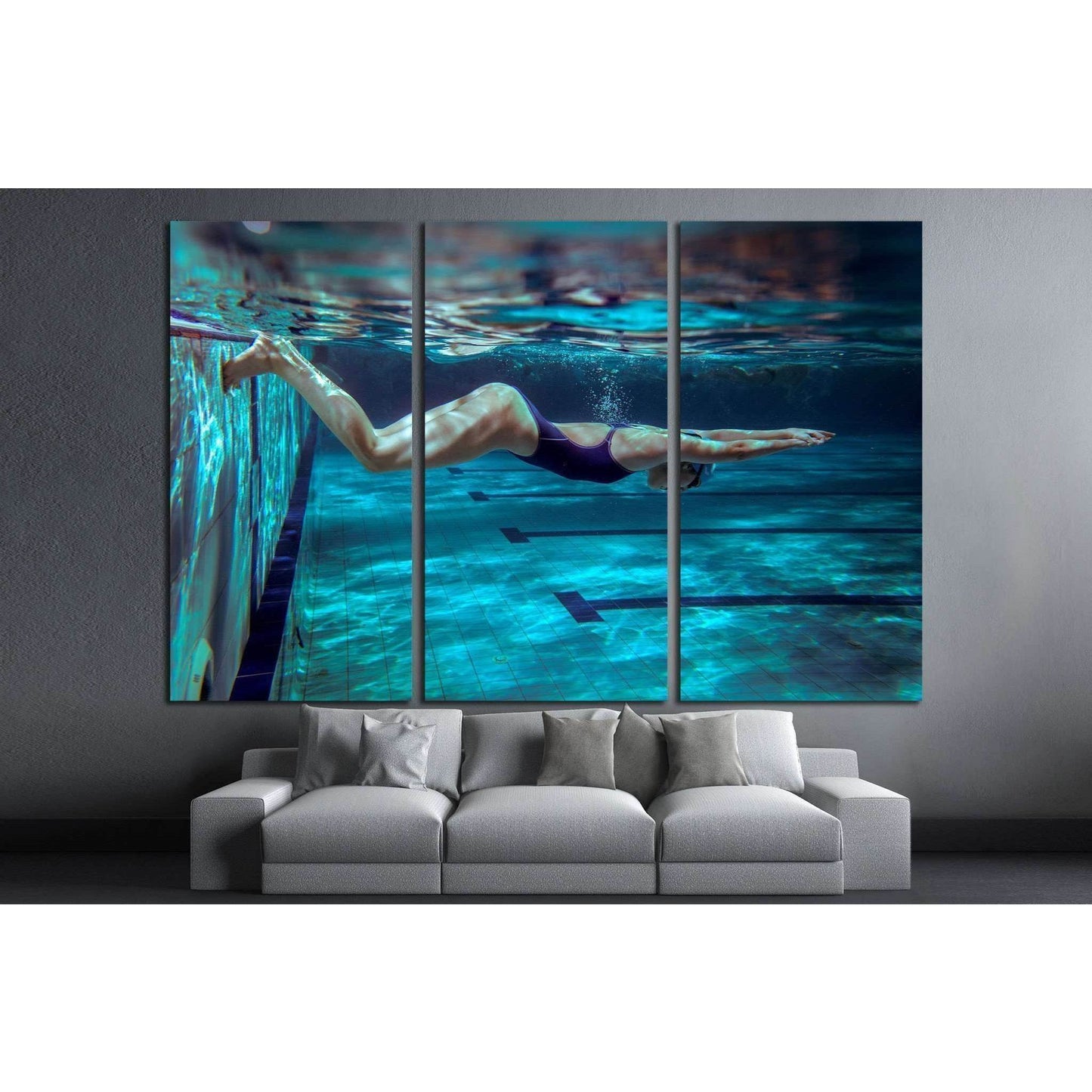 Underwater, Female swimmer in swimming pool №1379 Ready to Hang Canvas Print - Zellart Canvas Prints ALL_Products, s-1379