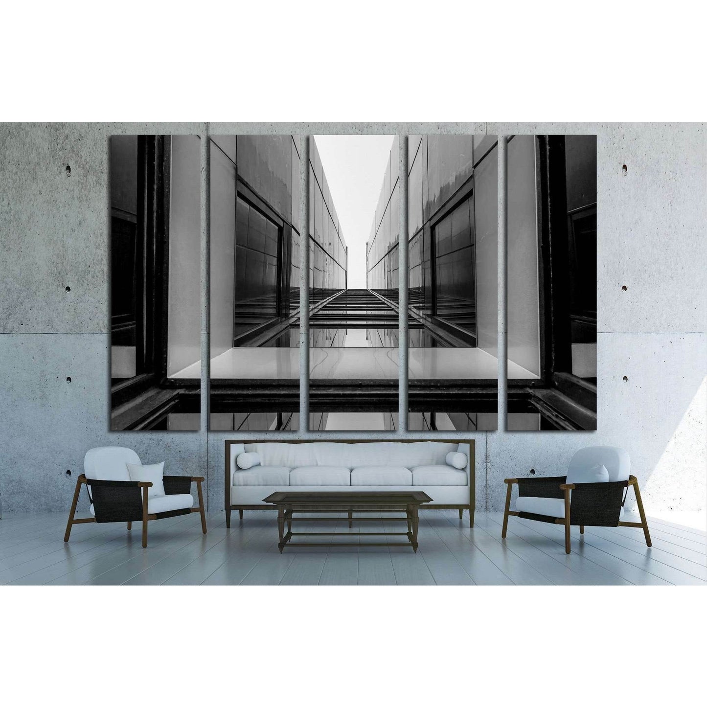 Urban Geometry, glass building, Black and white №1597 Ready to Hang Canvas Print - Zellart Canvas Prints ALL_Products, s-1597