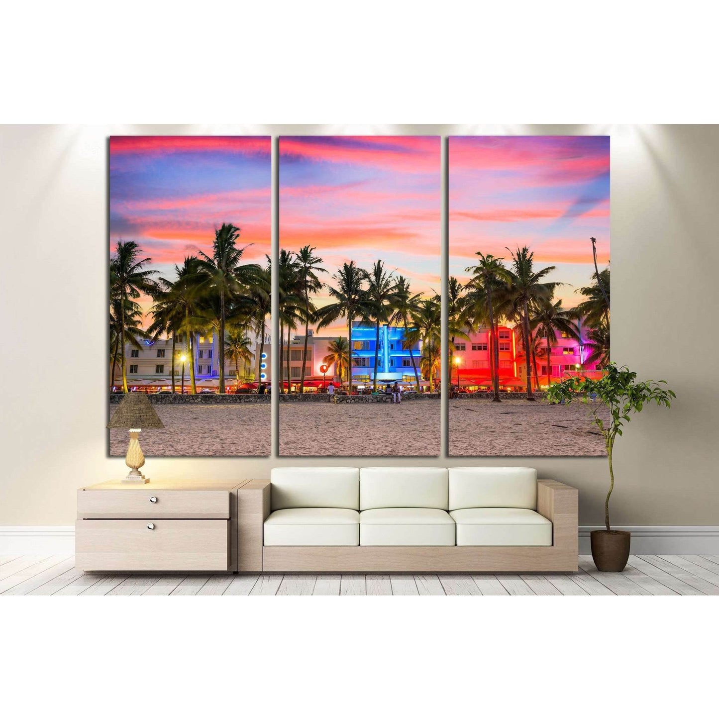 USA on Ocean Drive at sunset №1101 Ready to Hang Canvas Print - Zellart Canvas Prints ALL_Products, s-1101
