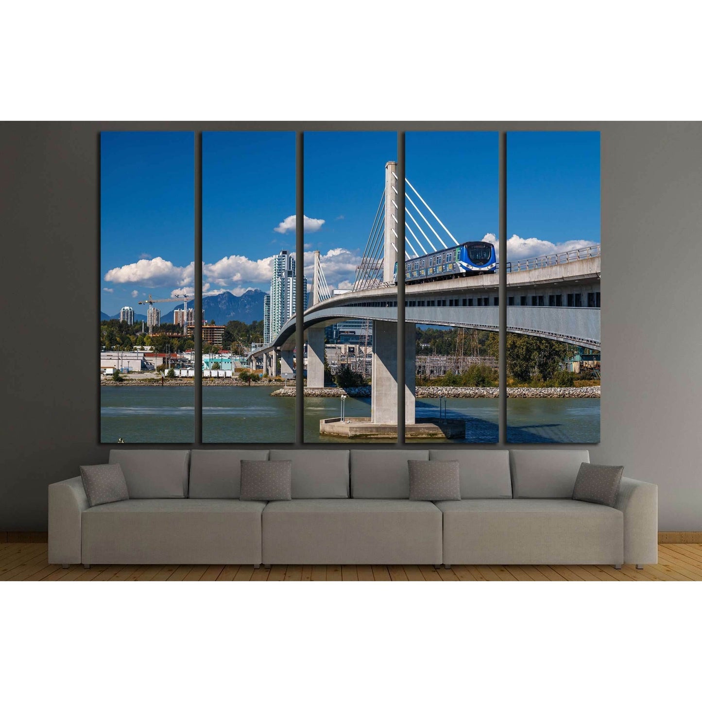 VANCOUVER, Canada Line train passes bridge №2316 Ready to Hang Canvas Print - Zellart Canvas Prints ALL_Products, s-2316