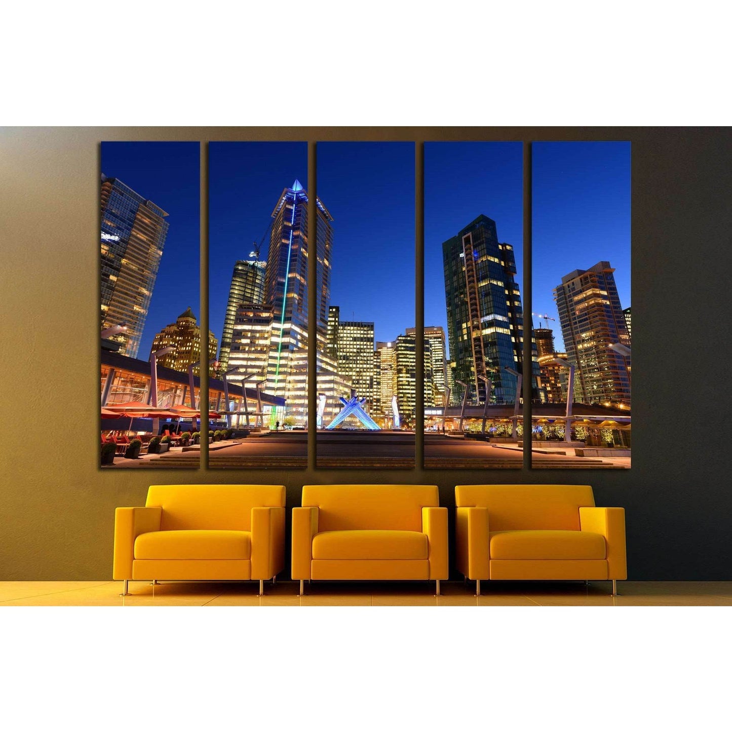 Vancouver city financial district at night, Vancouver, British Columbia, Canada №2049 Ready to Hang Canvas Print - Zellart Canvas Prints ALL_Products, s-2049
