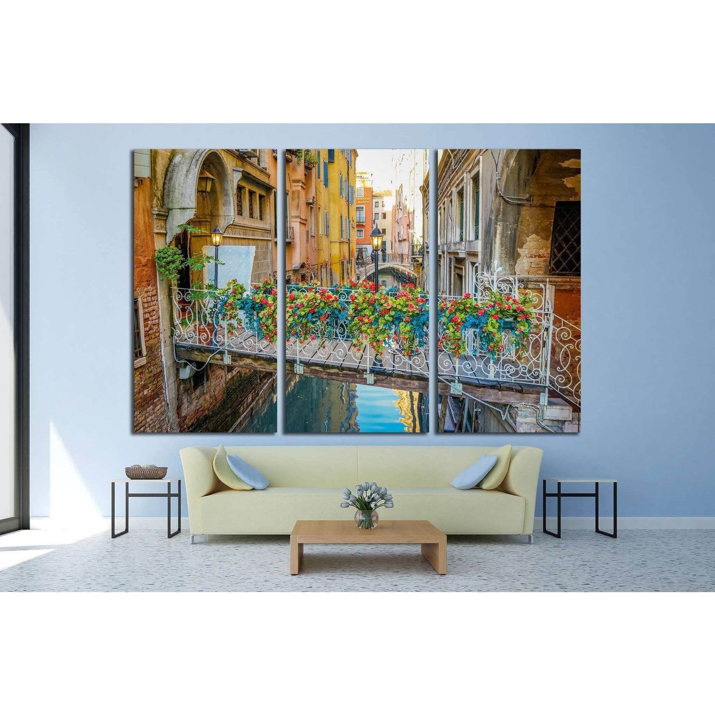 Venice, Italy, A bridge with Bouquet of Flowers №1543 Ready to Hang Canvas Print - Zellart Canvas Prints ALL_Products, s-1543