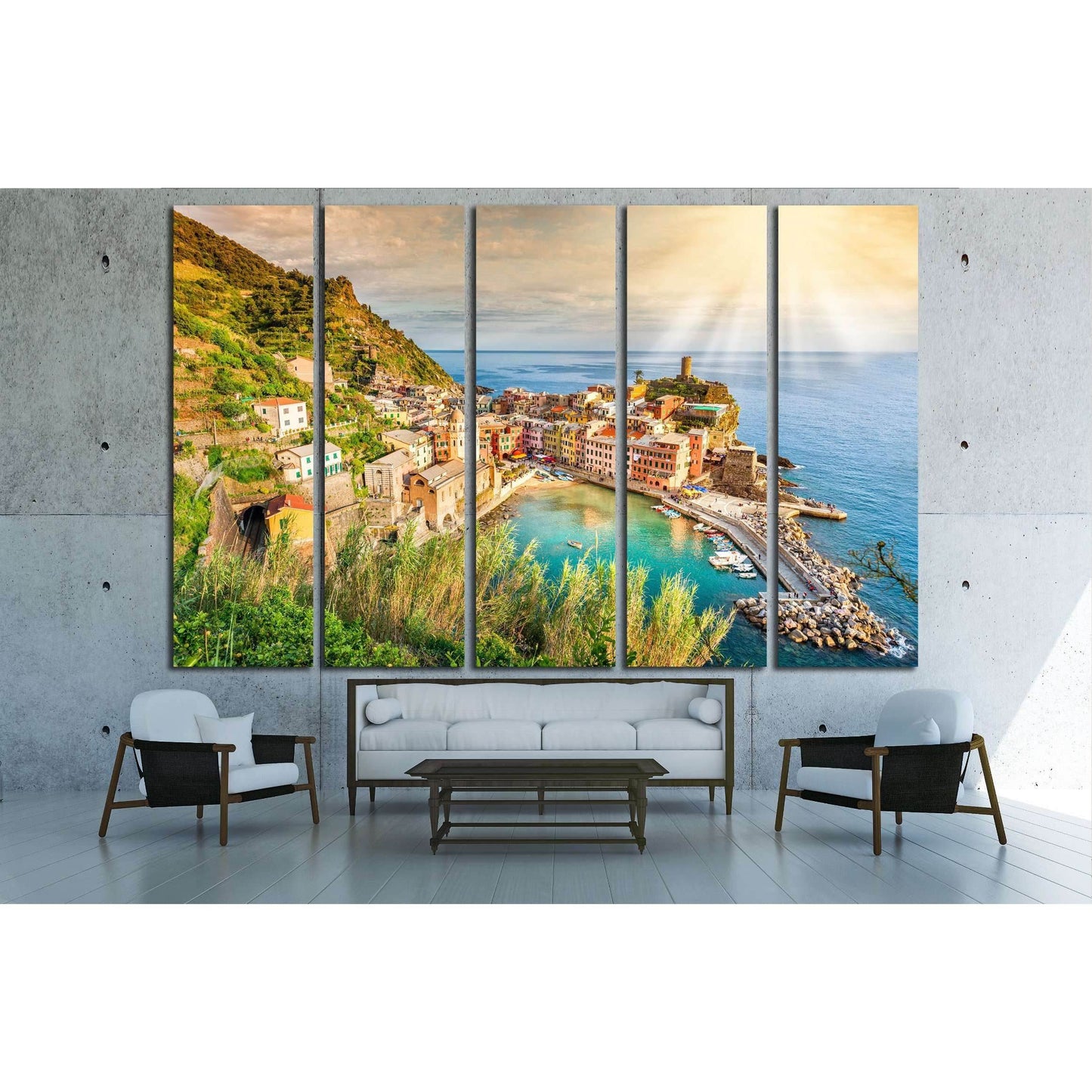 Vernazza, Cinque Terre, Italy Canvas Print, Scenic view of ocean and harbor Ready to Hang Canvas Print №2656 - Zellart Canvas Prints ALL_Products, s-2656