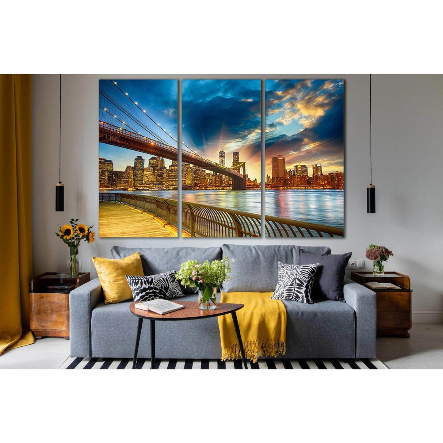 View Of Brooklyn Bridge №SL1089 Ready to Hang Canvas Print - Zellart Canvas Prints 0_NY_ART, 0new, ALL_Products, Bridges Wall Art