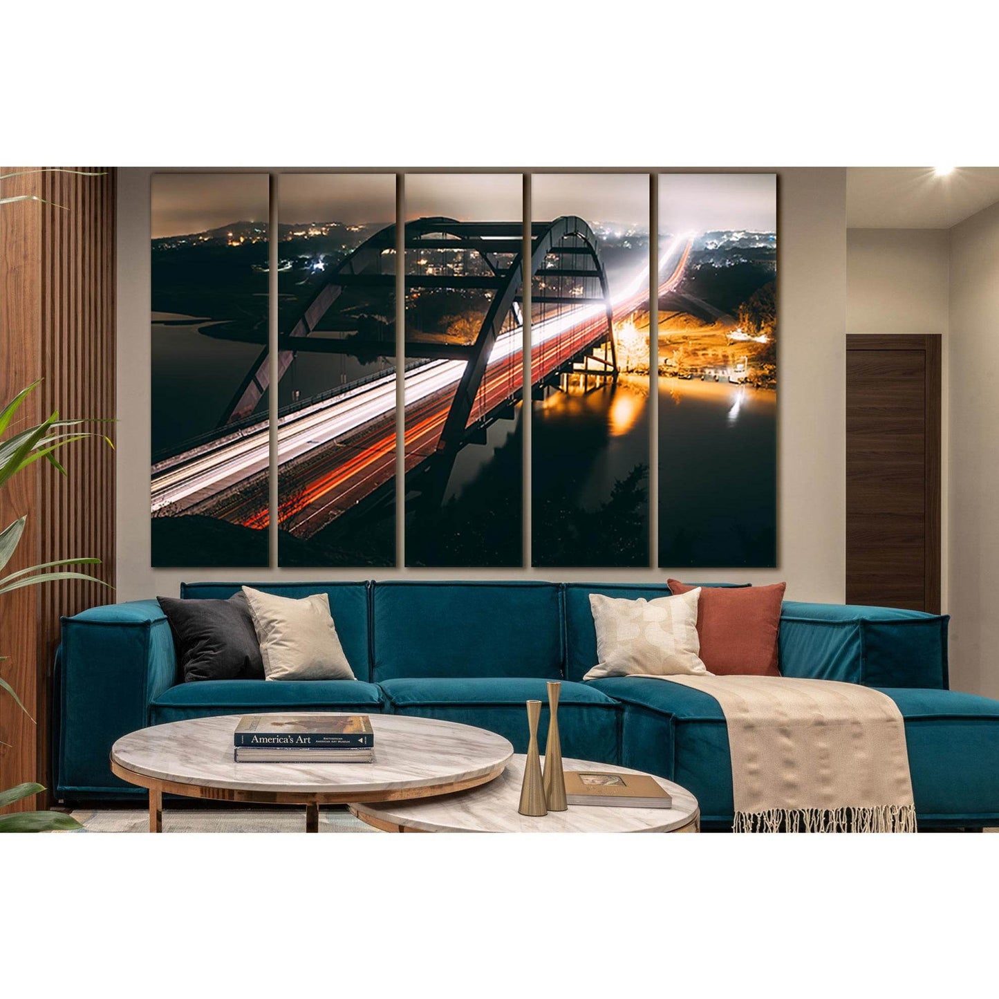 View Of The Bridge At Night №SL1144 Ready to Hang Canvas Print - Zellart Canvas Prints 0new, ALL_Products, Bridges Wall Art