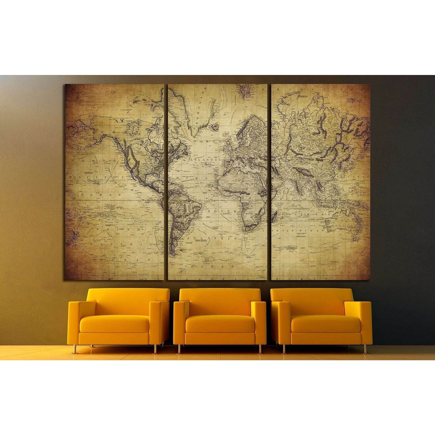 vintage map of the world №1324 Ready to Hang Canvas Print - Zellart Canvas Prints ALL_Products, s-1324
