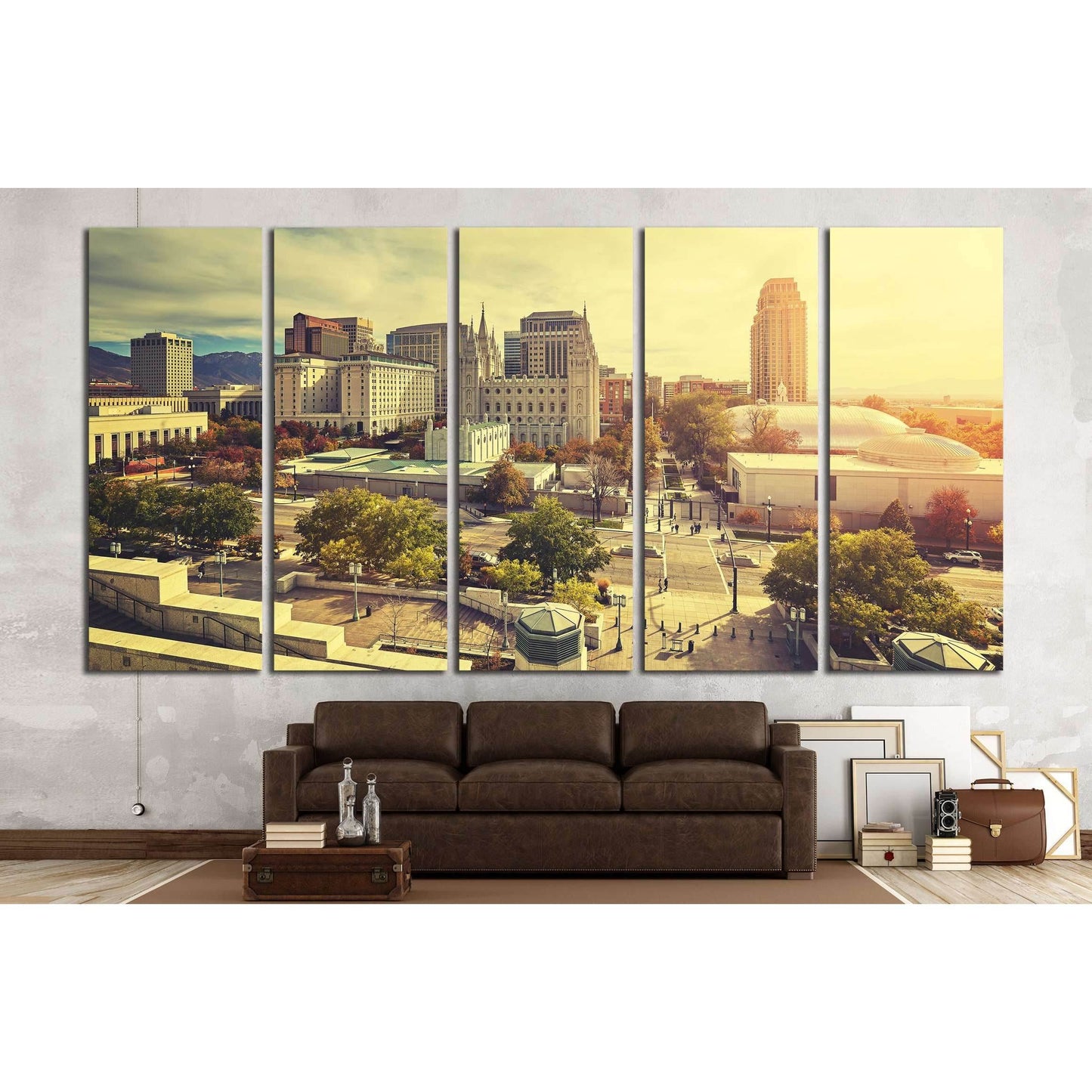 Vintage toned sunset over Salt Lake City downtown, Utah, USA №3054 Ready to Hang Canvas Print - Zellart Canvas Prints ALL_Products, s-3054