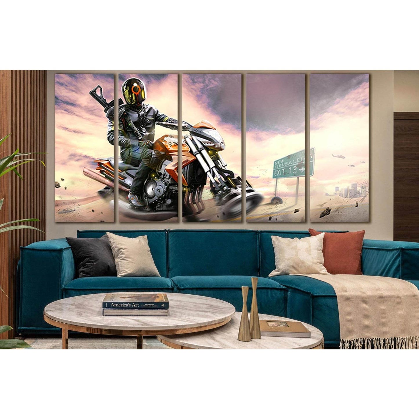 Warrior Flying Motorcycle №SL1296 Ready to Hang Canvas Print - Zellart Canvas Prints 0new, ALL_Products, Fantasy And Sci Fi Wall Art