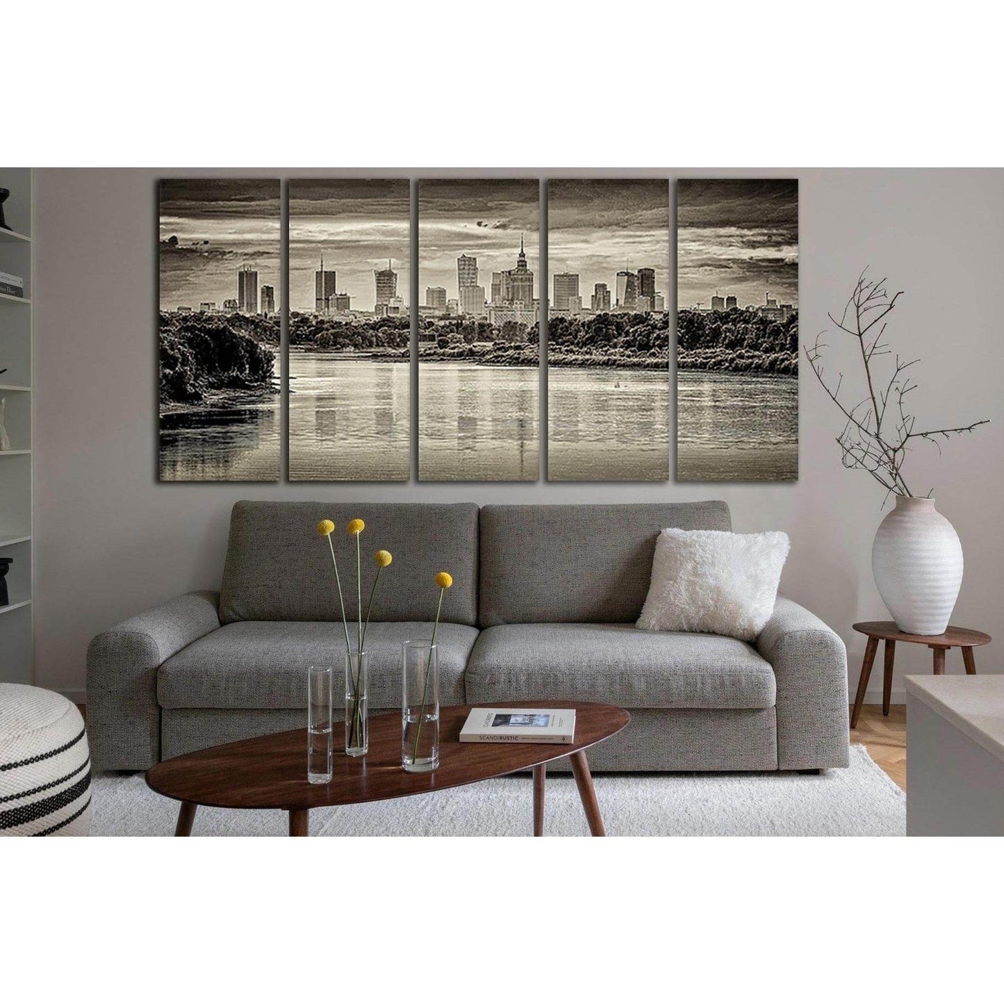 Warsaw Skyscrapers Black End White №SL869 Ready to Hang Canvas Print - Zellart Canvas Prints 0new, ALL_Products, Black & White Wall Art