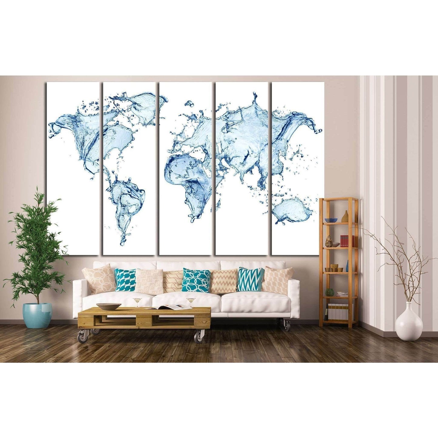 Water Splashes World Map №1452 Ready to Hang Canvas Print - Zellart Canvas Prints ALL_Products, s-1452
