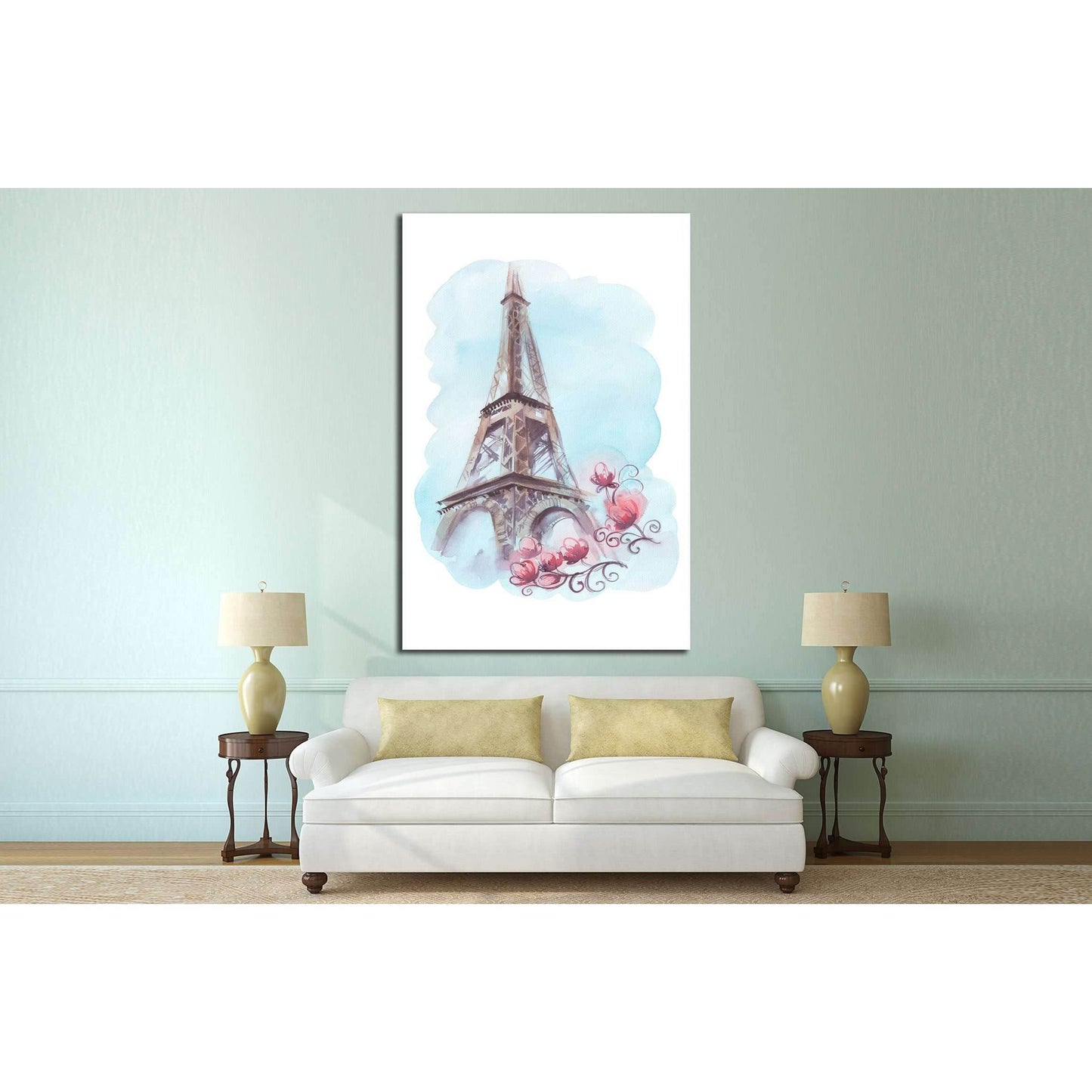 Watercolor illustration with Eiffel Tower №4596 Ready to Hang Canvas Print - Zellart Canvas Prints ALL_Products, s-4596