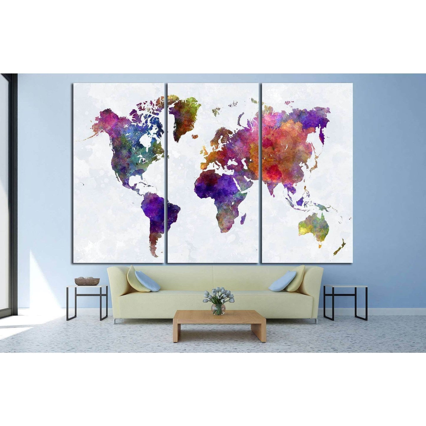 Watercolor World Map №1459 Ready to Hang Canvas Print - Zellart Canvas Prints ALL_Products, s-1459