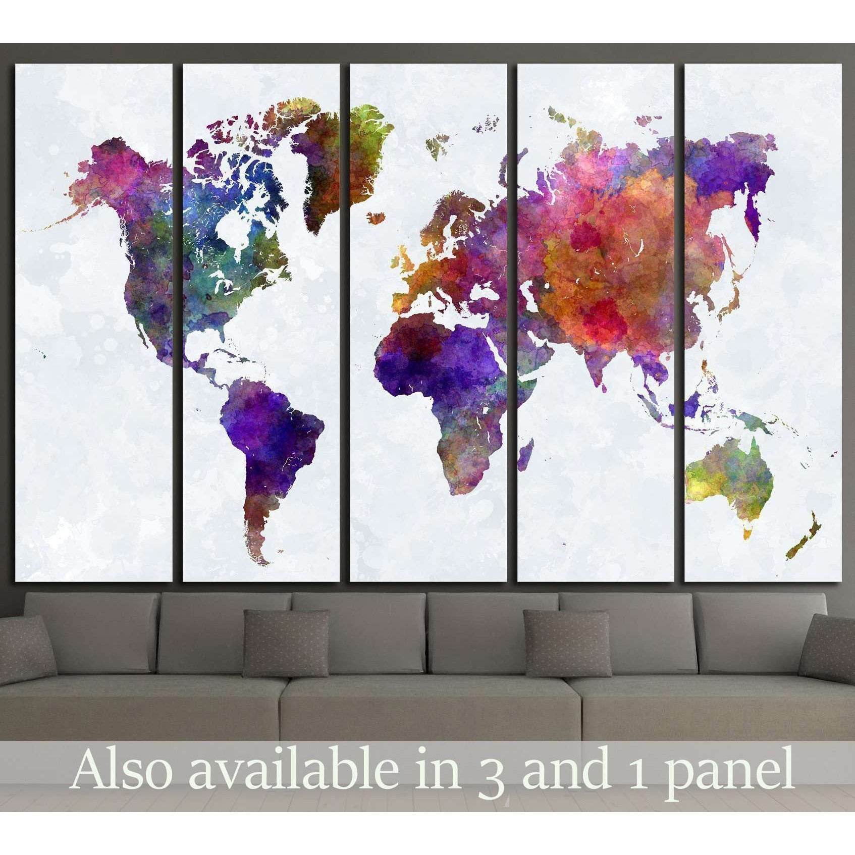 Watercolor World Map Canvas Print - Colorful Travel Map - Zellart