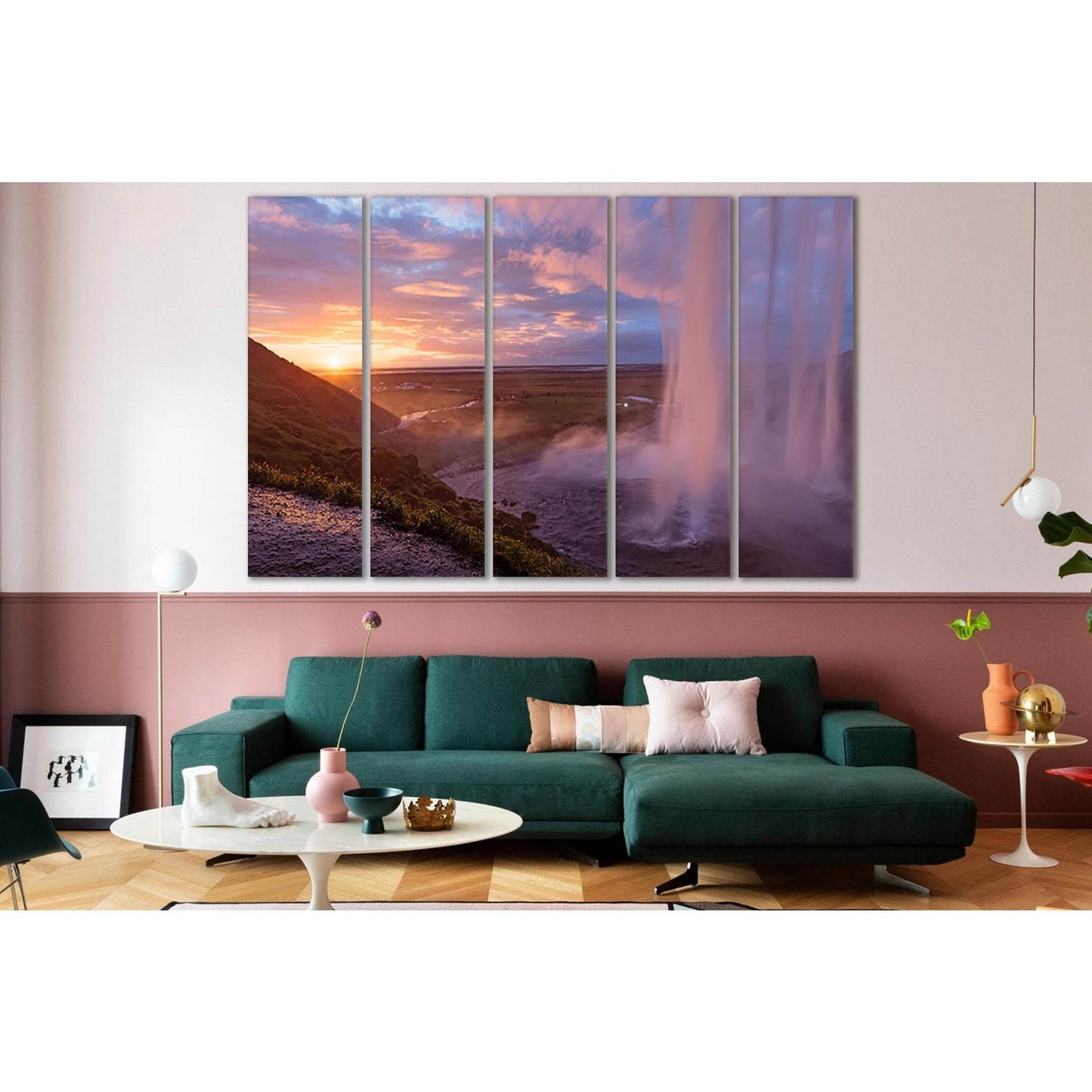 Waterfall During Sunset №SL266 Ready to Hang Canvas Print - Zellart Canvas Prints 0new, ALL_Products, SUNRISE & SUNSET WALL ART, Waterfall
