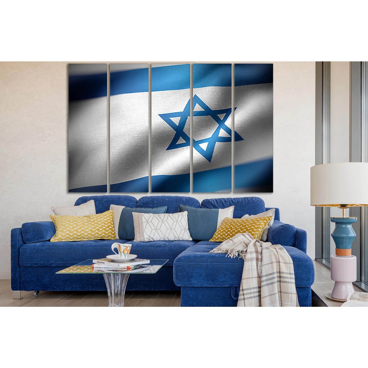 Waving Flag Of Israel №SL1180 Ready to Hang Canvas Print - Zellart Canvas Prints 0new, ALL_Products, Flags