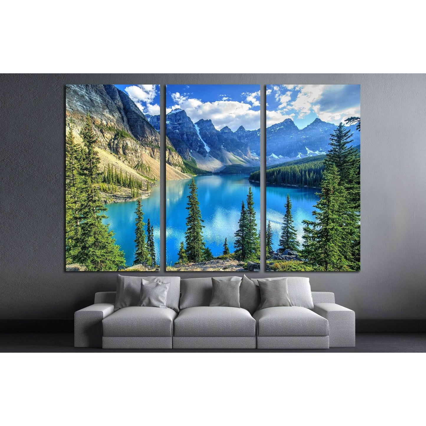 Wenkchemna Peaks Reflection on Moraine Lake, Banff, Rocly Mountain, Canada №3073 Ready to Hang Canvas Print - Zellart Canvas Prints ALL_Products, s-3073