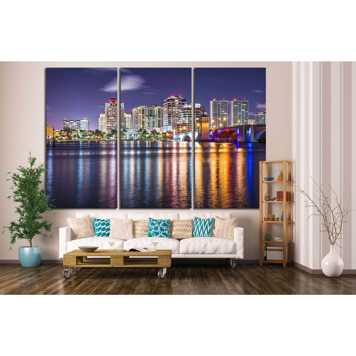 West Palm Beach, Florida nighttime skyline №1207 Ready to Hang Canvas Print - Zellart Canvas Prints ALL_Products, s-1207