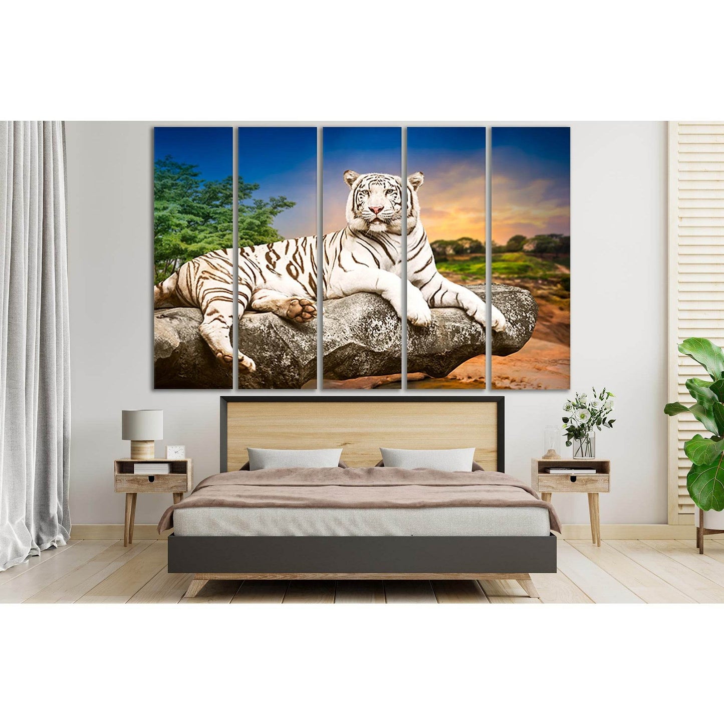 White Tiger Resting On The Stone №SL1047 Ready to Hang Canvas Print - Zellart Canvas Prints 0new, ALL_Products, Animals & Wildlife, Tiger