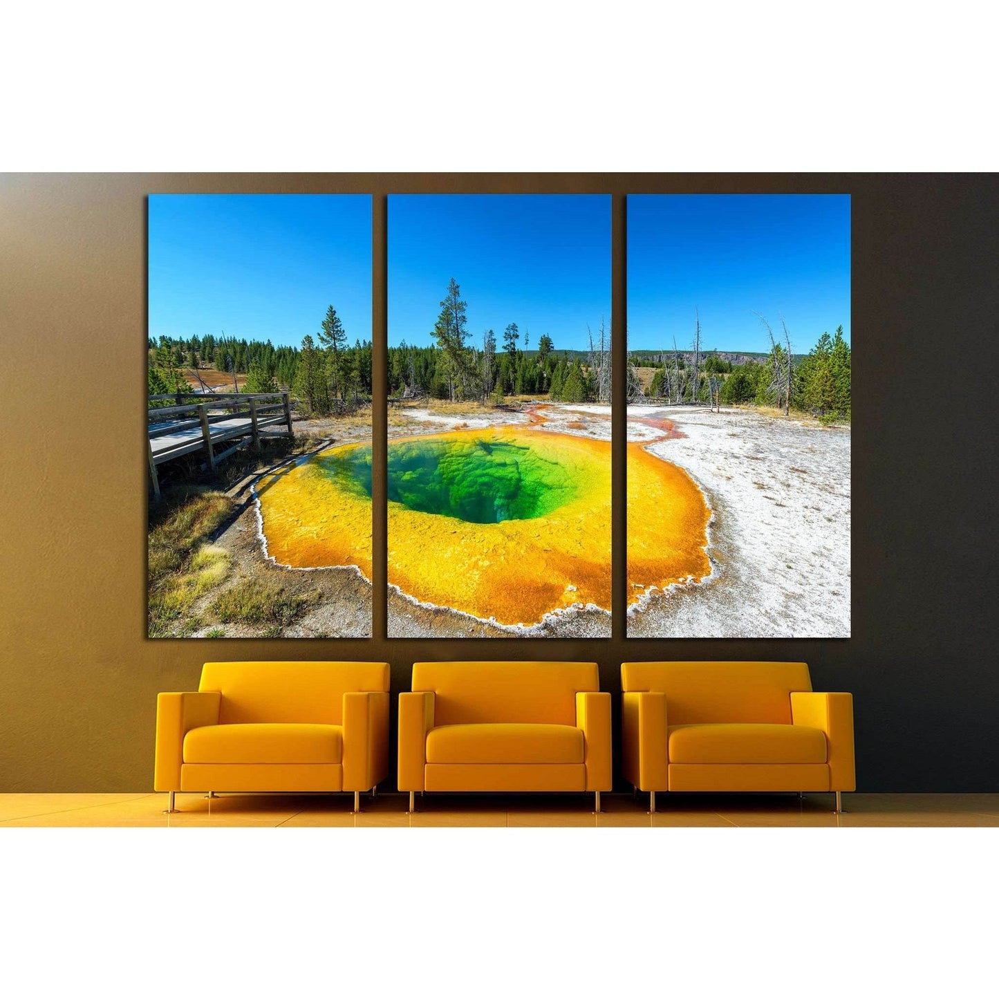 Wide angle view of the Morning Glory Pool in the Upper Geyser Basin in Yellowstone National Park №2005 Ready to Hang Canvas Print - Zellart Canvas Prints ALL_Products, s-2005