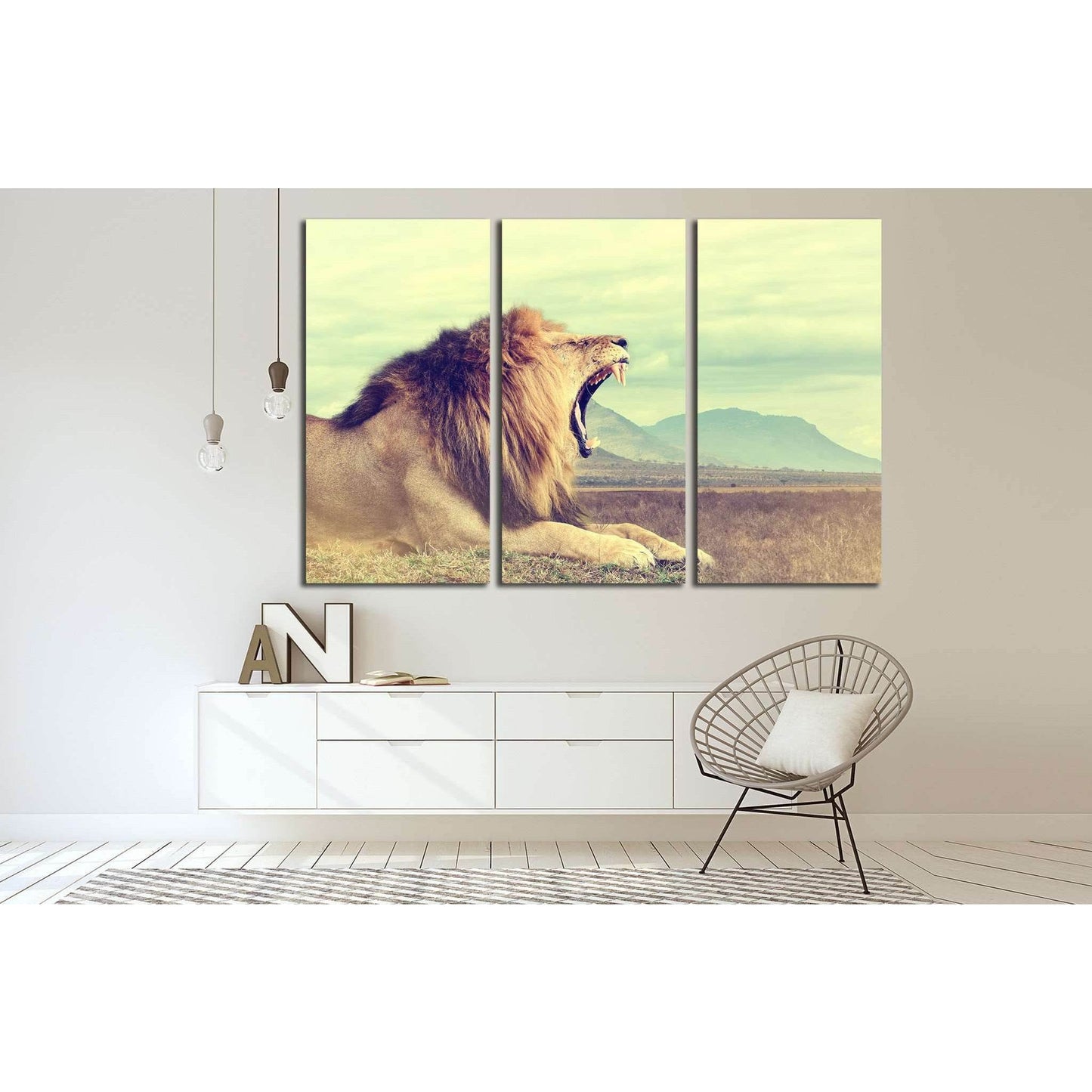 Wild african lion. Vintage effect. National park of Kenya, Africa №1860 Ready to Hang Canvas Print - Zellart Canvas Prints ALL_Products, Lion, s-1860