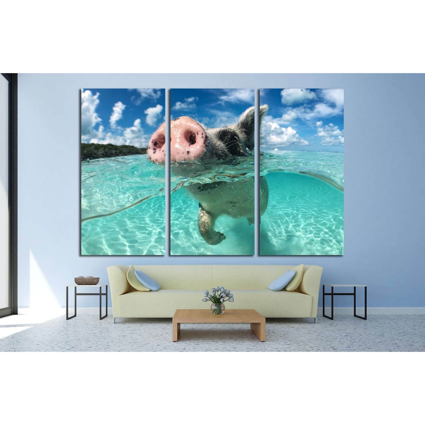 Wild, swimming pig on Big Majors Cay in The Bahamas №2382 Ready to Hang Canvas Print - Zellart Canvas Prints ALL_Products, s-2382