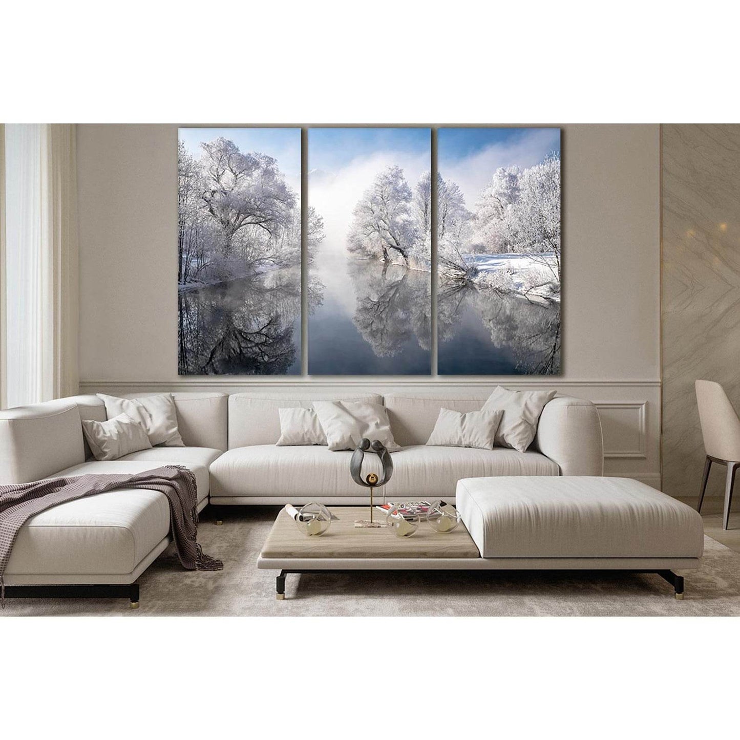 Winter Trees Over The River №SL1078 Ready to Hang Canvas Print - Zellart Canvas Prints 0new, ALL_Products, Trees Wall Art