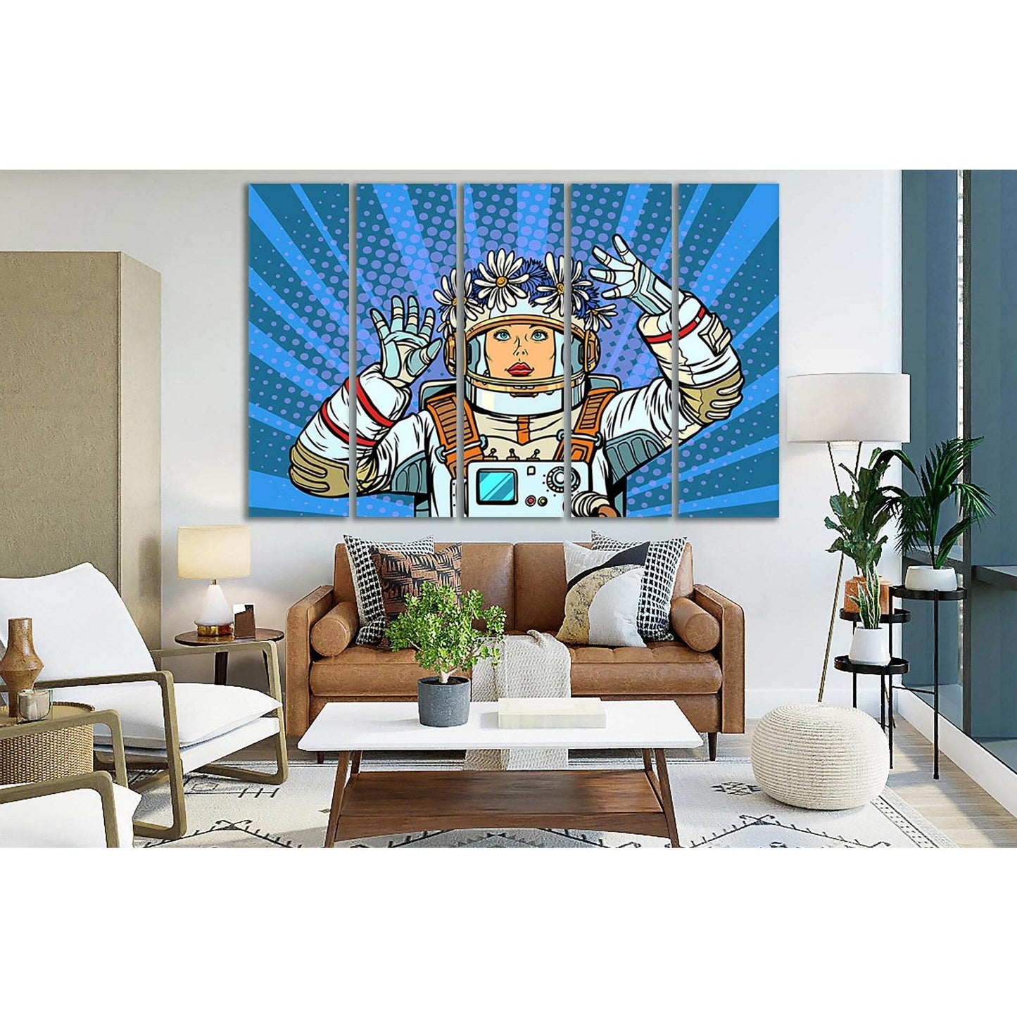 Woman Astronaut In A Wreath Pop Art №SL530 Ready to Hang Canvas Print - Zellart Canvas Prints 0new, ALL_Products, Pop ART