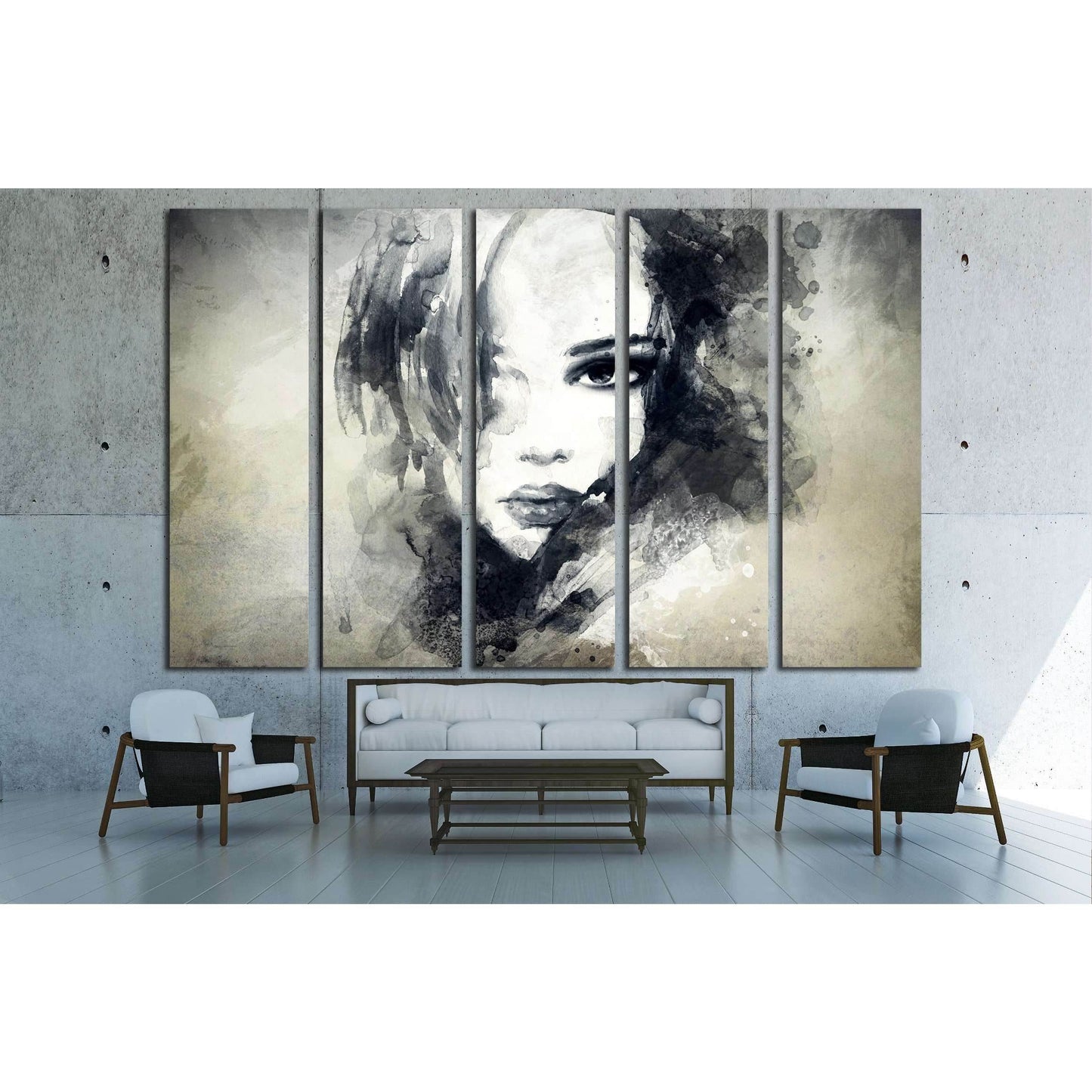 Woman face. Hand painted fashion illustration №2774 Ready to Hang Canvas Print - Zellart Canvas Prints ALL_Products, s-2774