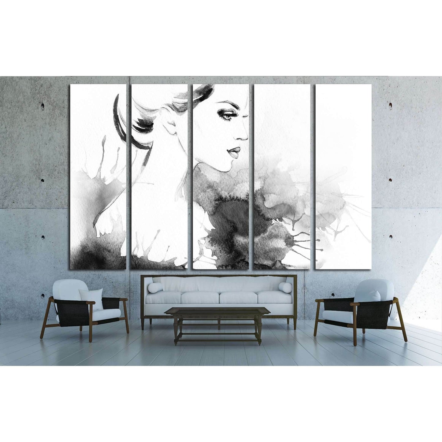 woman portrait .abstract watercolor .fashion background №2780 Ready to Hang Canvas Print - Zellart Canvas Prints ALL_Products, s-2780