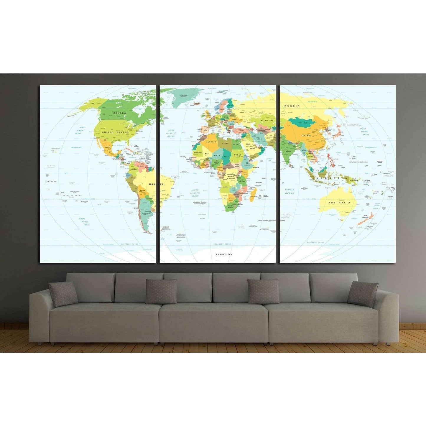 World map №1450 Ready to Hang Canvas Print - Zellart Canvas Prints ALL_Products, s-1450