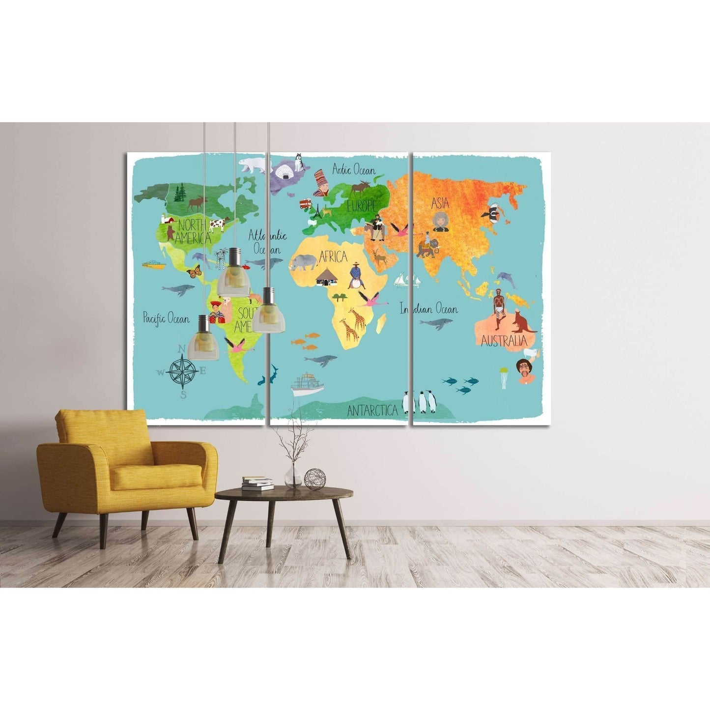 World map for kids room decor№33 Ready to Hang Canvas Print - Zellart Canvas Prints ALL_Products, s-33