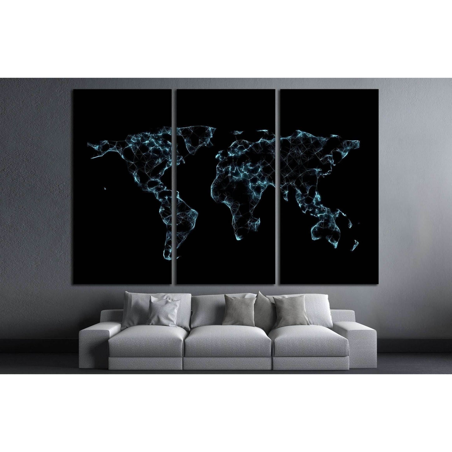 World map low poly on dark background. 3D render №2578 Ready to Hang Canvas Print - Zellart Canvas Prints ALL_Products, s-2578