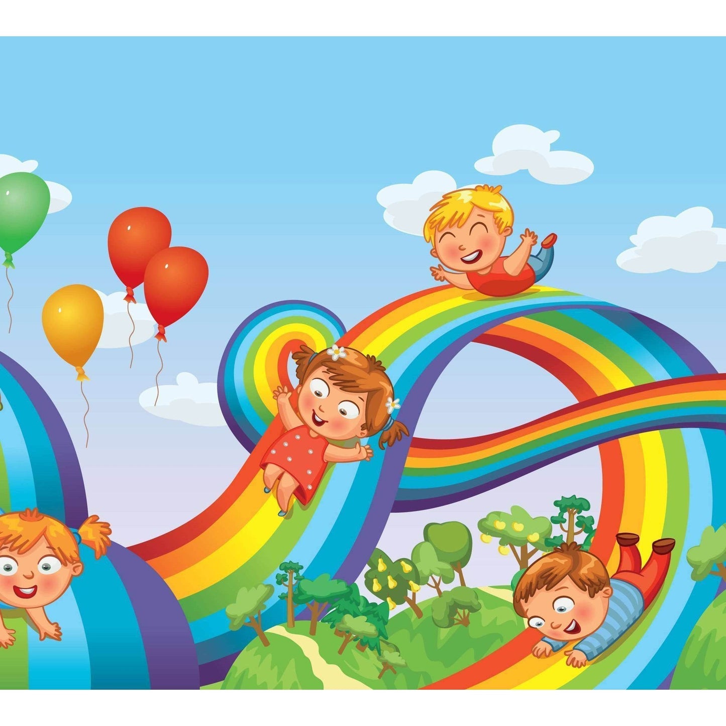 XXL Children slide down on a rainbow №55 Ready to Hang Canvas Print - Zellart Canvas Prints ALL_Products, s-55