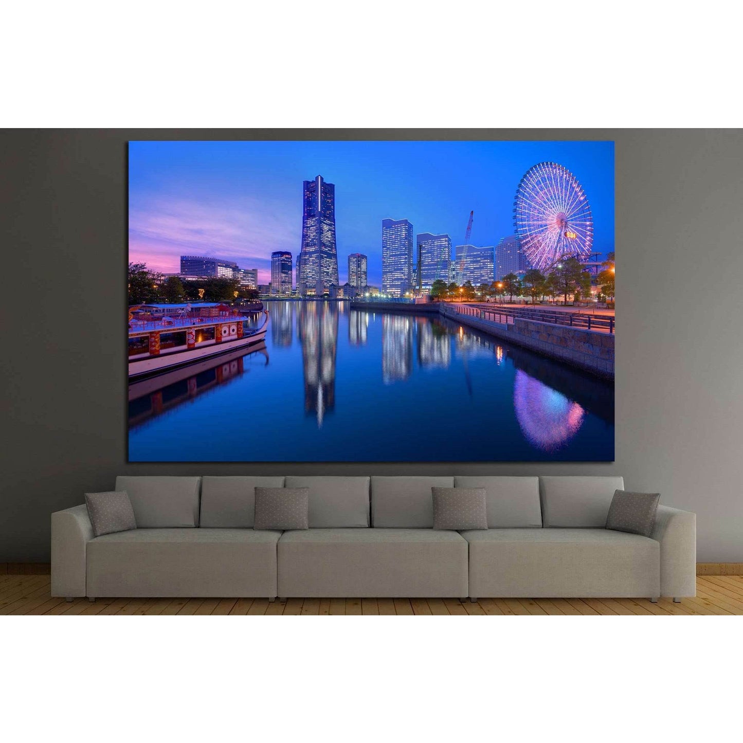 Yokohama, Japan at Minato-mirai bay №1156 Ready to Hang Canvas Print - Zellart Canvas Prints ALL_Products, s-1156