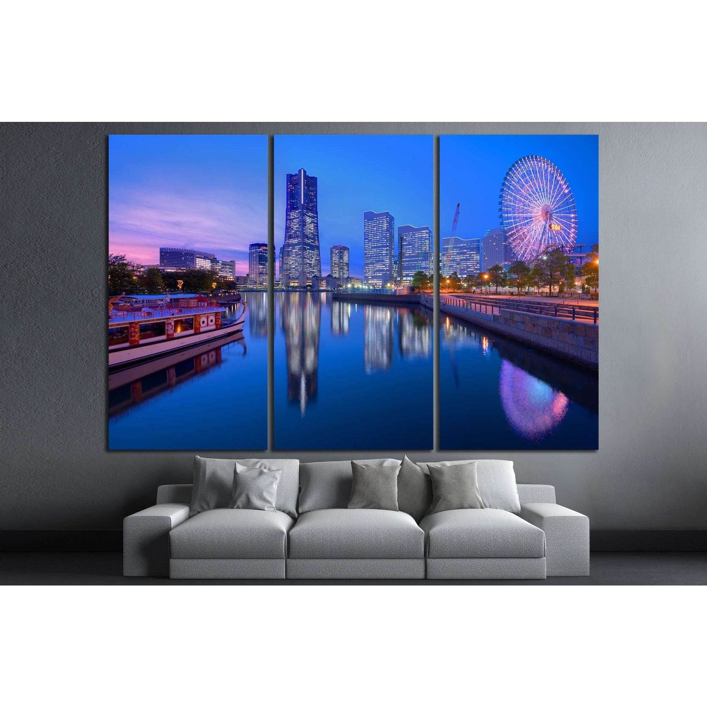 Yokohama, Japan at Minato-mirai bay №1156 Ready to Hang Canvas Print - Zellart Canvas Prints ALL_Products, s-1156