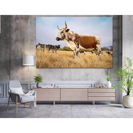 Nguni cow standing in field №04132 Ready to Hang Canvas PrintCanvas art arrives ready to hang, with hanging accessories included and no additional framing required. Every canvas print is hand-crafted, made on-demand at our workshop and expertly stretched