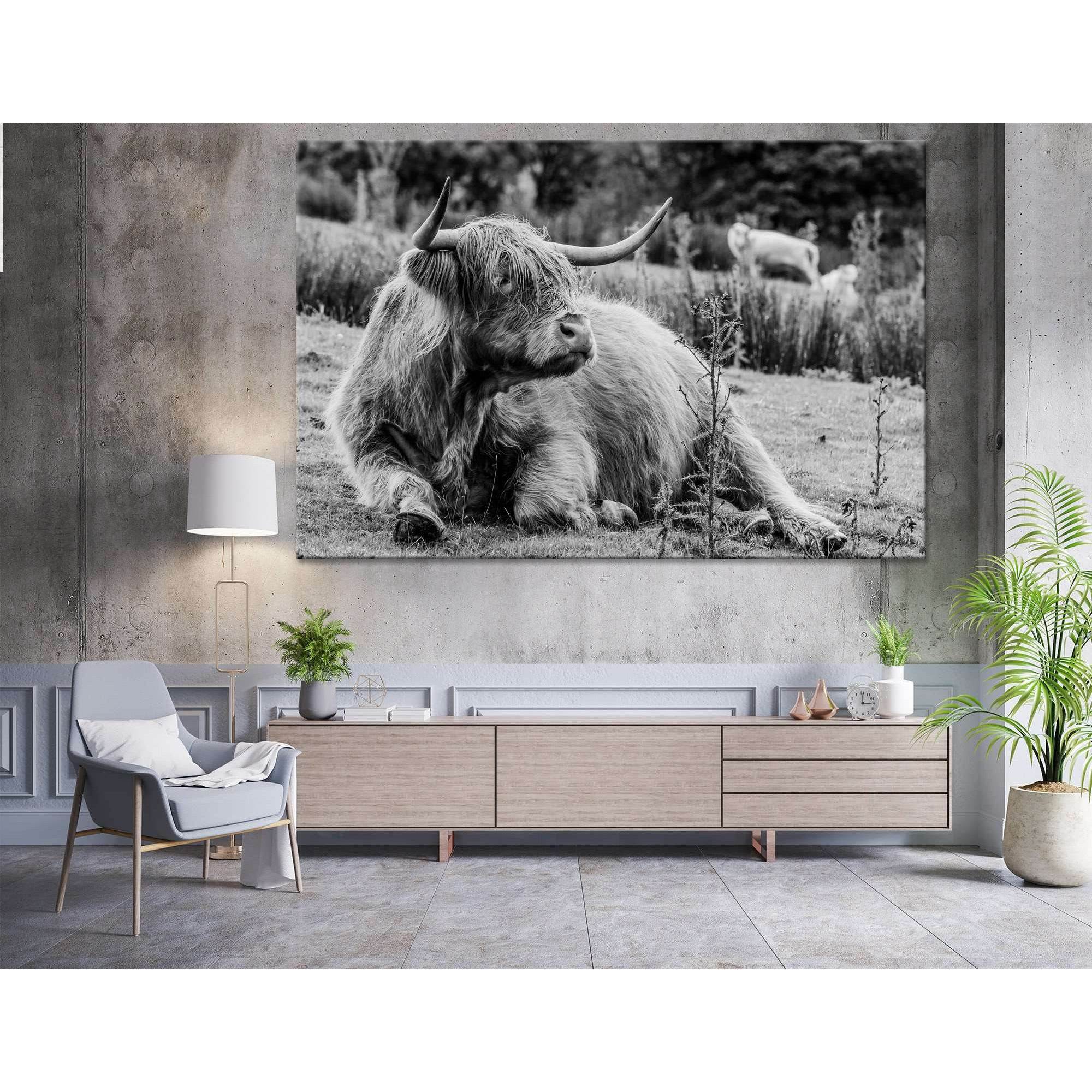 Black & White Highland Cow №04130 Ready to Hang Canvas Print