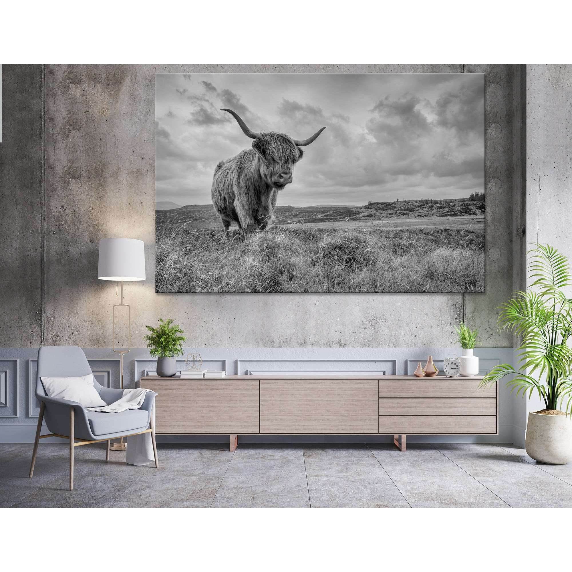 B&W Highland Cow №04125 Ready to Hang Canvas Print