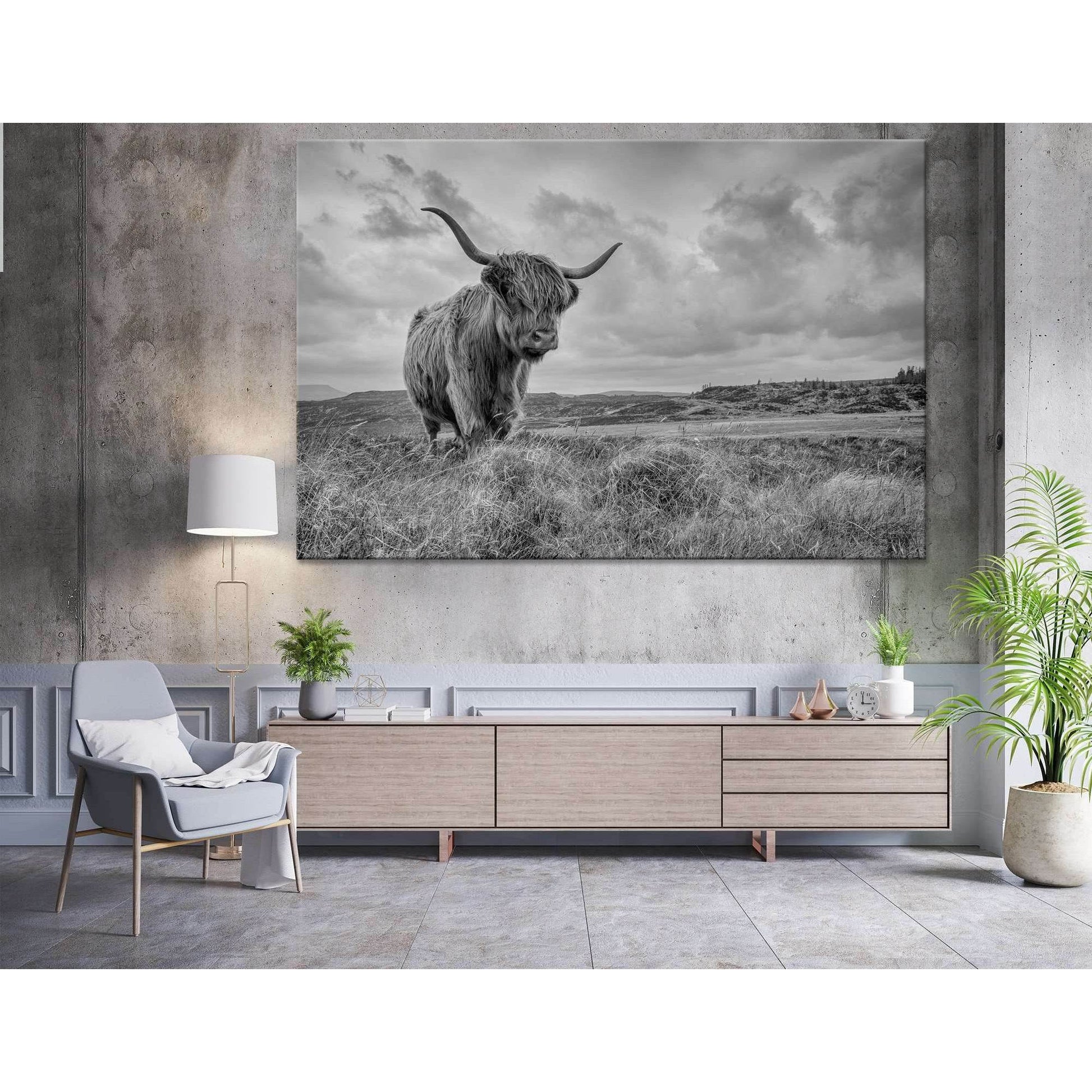 B&W Highland Cow №04125 Ready to Hang Canvas PrintCanvas art arrives ready to hang, with hanging accessories included and no additional framing required. Every canvas print is hand-crafted, made on-demand at our workshop and expertly stretched around 100%
