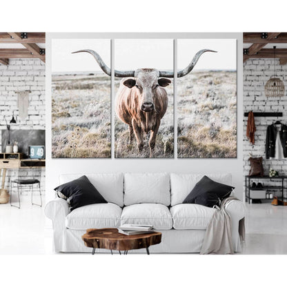 Longhorn Cow show off horns №04133 Ready to Hang Canvas PrintCanvas art arrives ready to hang, with hanging accessories included and no additional framing required. Every canvas print is hand-crafted, made on-demand at our workshop and expertly stretched