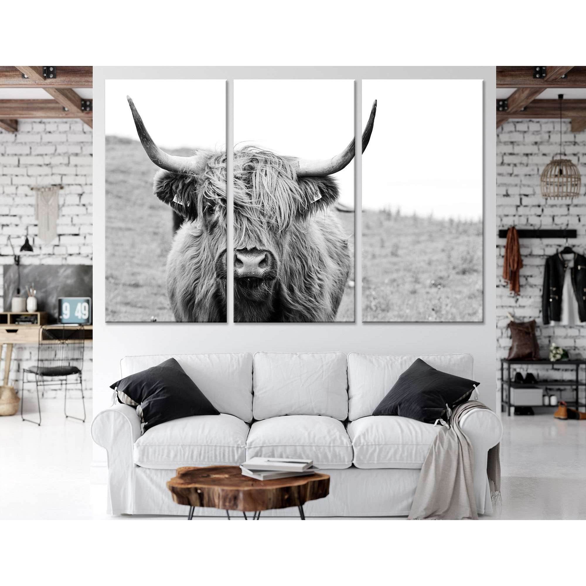 Black and White Highland Cow №04124 Ready to Hang Canvas Print