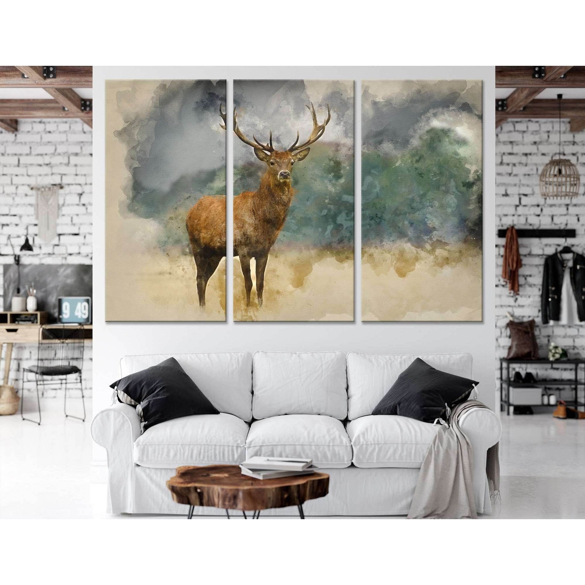 Watercolor painting of majestic red deer stag in Autumn Fall forest №04141 Ready to Hang Canvas PrintCanvas art arrives ready to hang, with hanging accessories included and no additional framing required. Every canvas print is hand-crafted, made on-demand