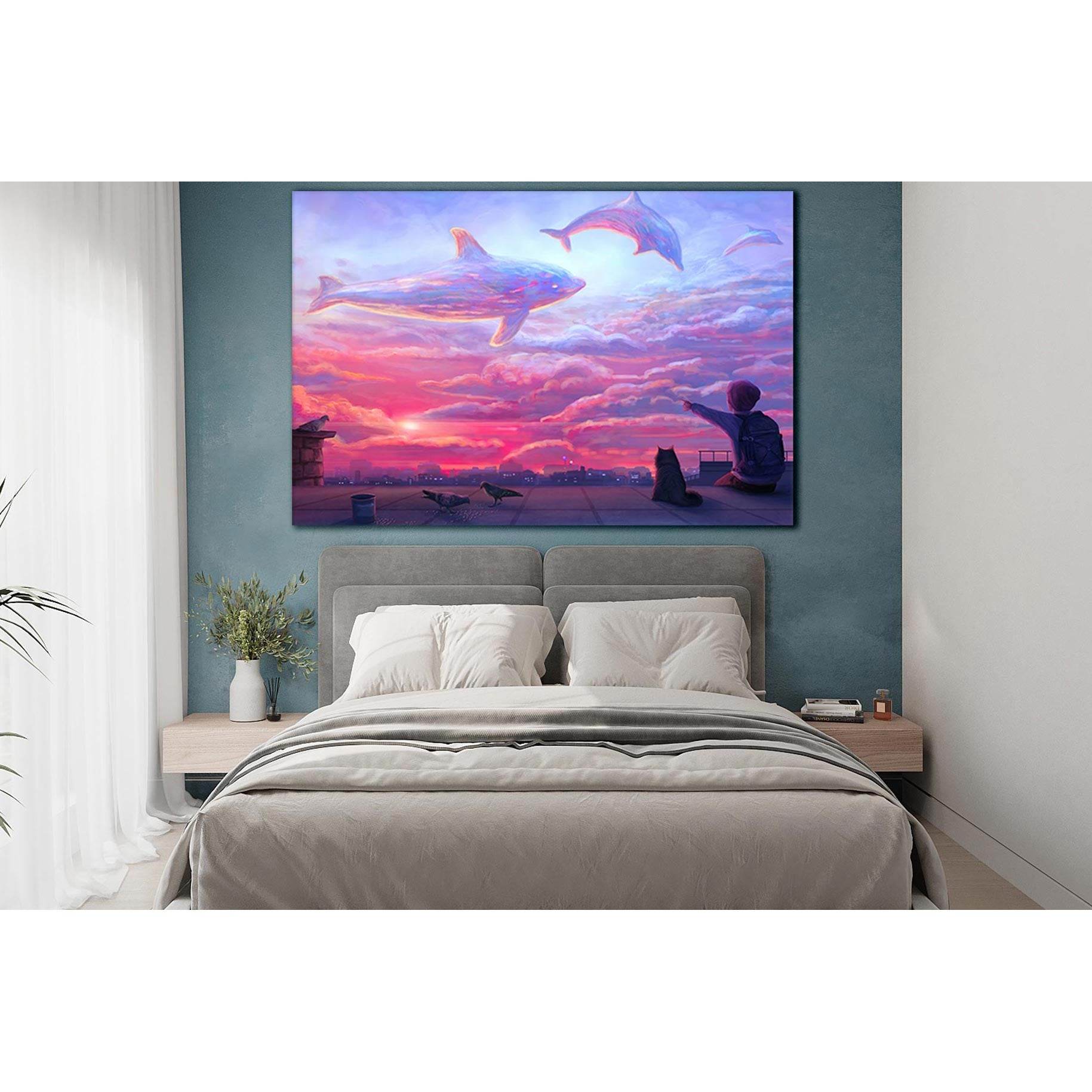 Boy Looking At Cloud Dolphins №SL1220 Ready to Hang Canvas Print