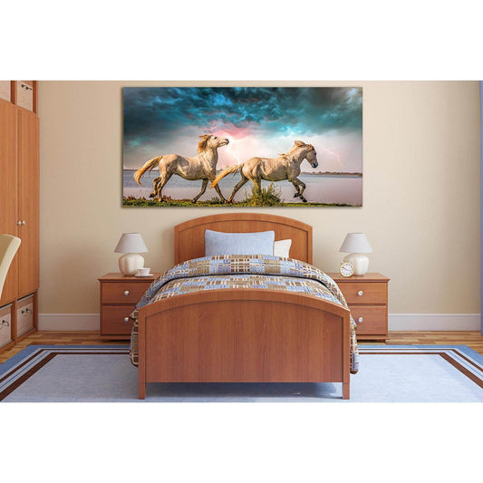 Two White Running Horses №SL999 Ready to Hang Canvas PrintCanvas art arrives ready to hang, with hanging accessories included and no additional framing required. Every canvas print is hand-crafted, made on-demand at our workshop and expertly stretched aro