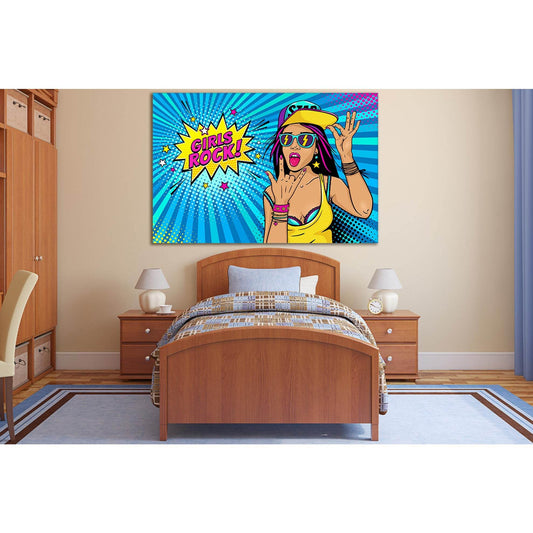 Rock And Roll Girl Pop Art №SL554 Ready to Hang Canvas PrintCanvas art arrives ready to hang, with hanging accessories included and no additional framing required. Every canvas print is hand-crafted, made on-demand at our workshop and expertly stretched a