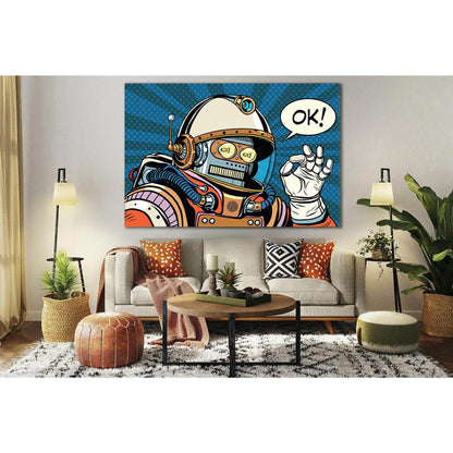 Okay Retro Robot Astronaut Pop Art №SL539 Ready to Hang Canvas PrintCanvas art arrives ready to hang, with hanging accessories included and no additional framing required. Every canvas print is hand-crafted, made on-demand at our workshop and expertly str